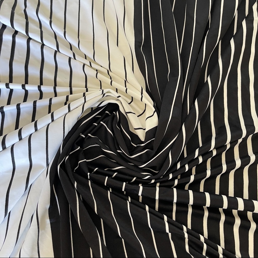 Black and White Striped Stretchy Swimwear Fabric